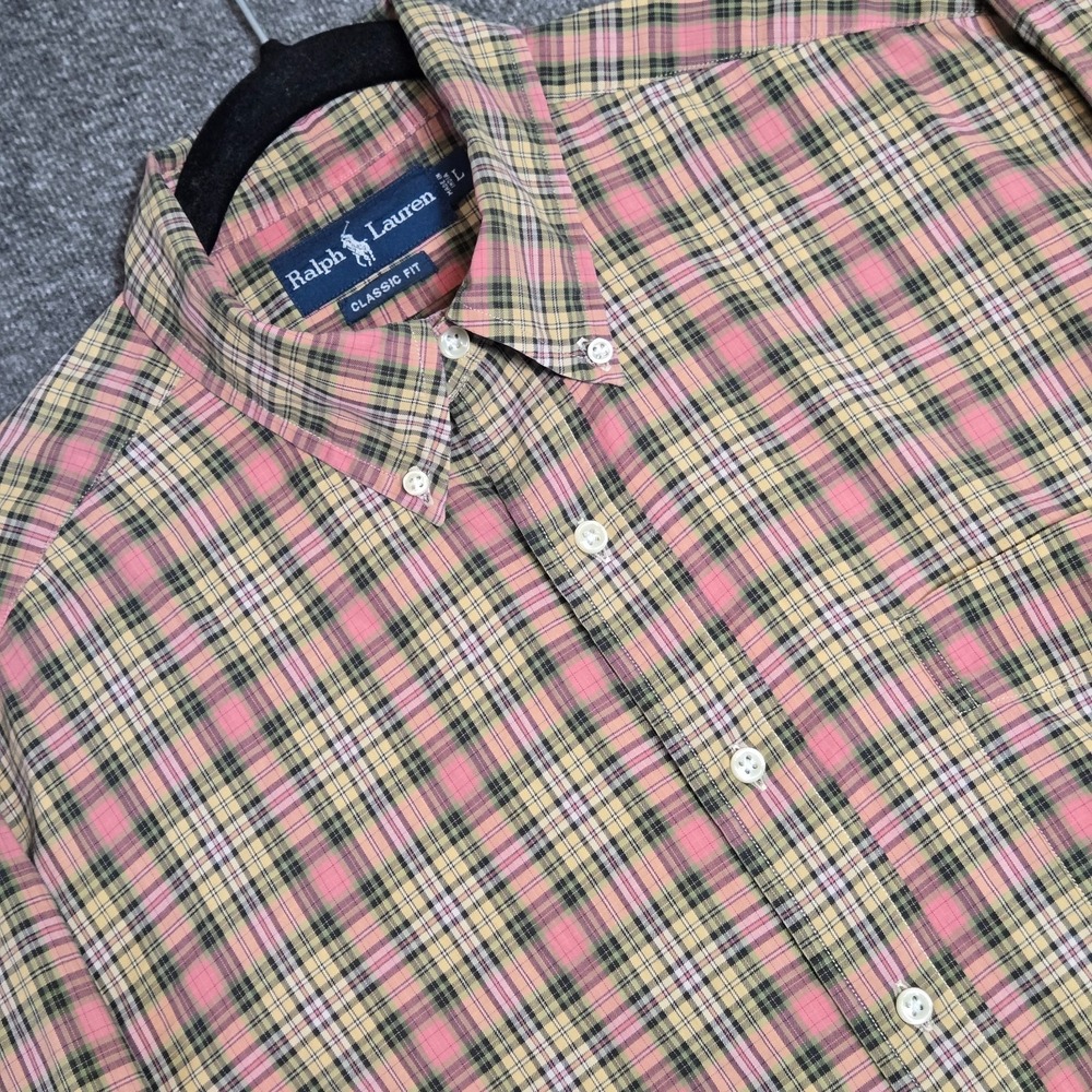 Ralph Lauren Shirt Men's Pink / Green Plaid Button Up Long Sleeve Classic Fit L